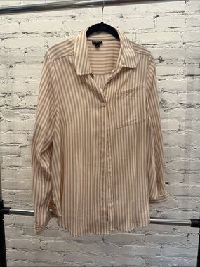 torrid Beige and White Vertical Stripe Button-Down Shirt
